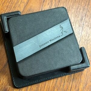 Johnnie Walker Black Faux Leather Coaster Set 4 Piece & Holder Barware Man Cave